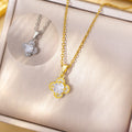 【titanium steel】korean & japanese hot-selling exquisite full diamond four-leaf clover necklace - women's lightweight luxury high-end stainless steel sweater chain jewelry