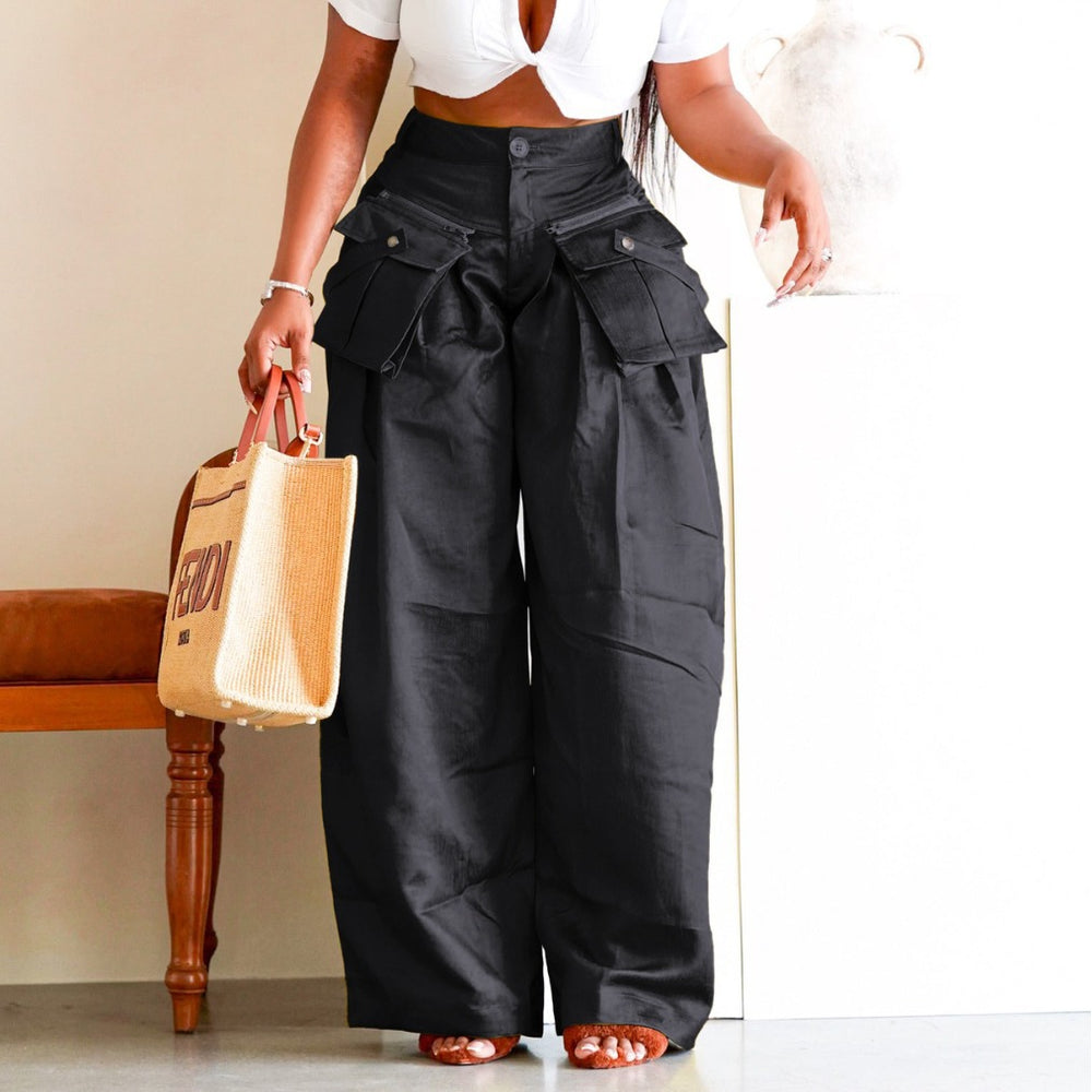 spring/summer new fashion women's casual wide-leg pants with detachable 3d pockets - instagram style