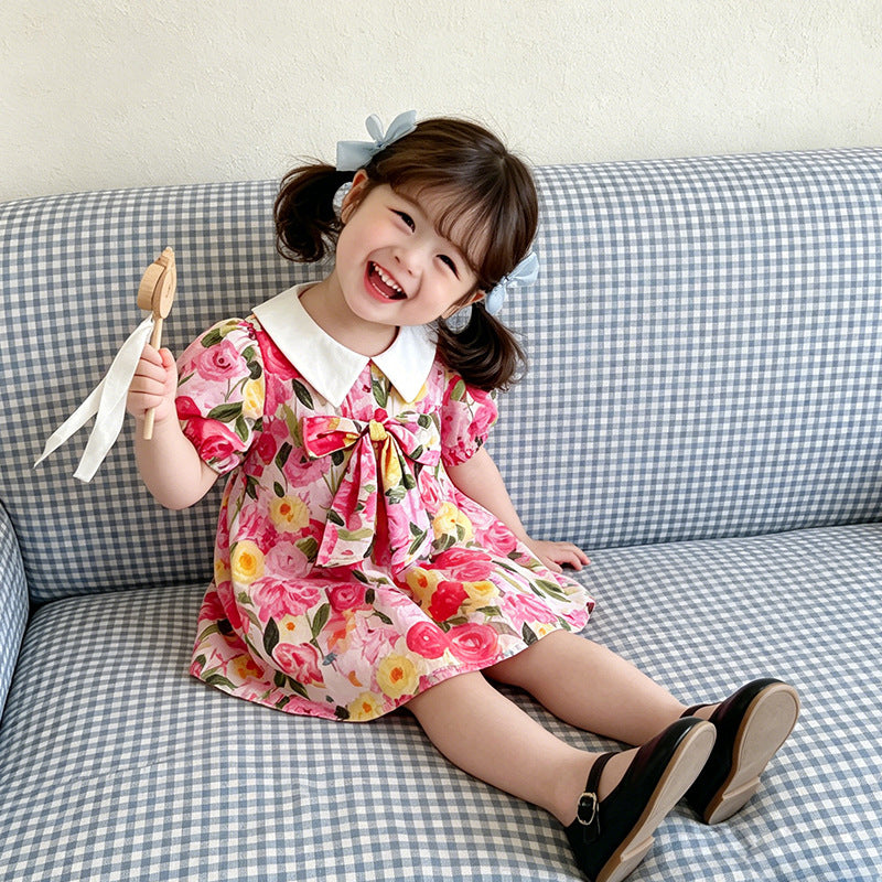 Trendy girls' summer dress  new floral baby princess dress summer lightweight super cute kids' dress