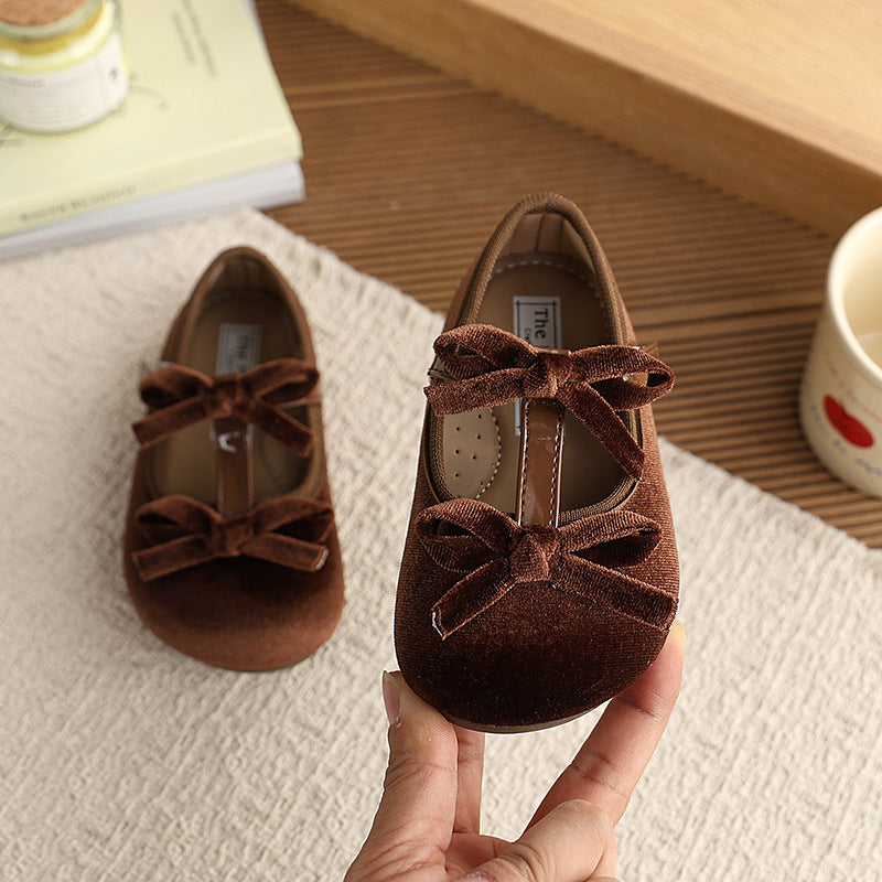 Vancahao  spring/autumn new girls' suede bow princess shoes ballet flats kids mary janes