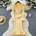 Frenchretro doll collar bell sleevesilmdress women's autum waist slimming lookelegantrufflesknitting skirt