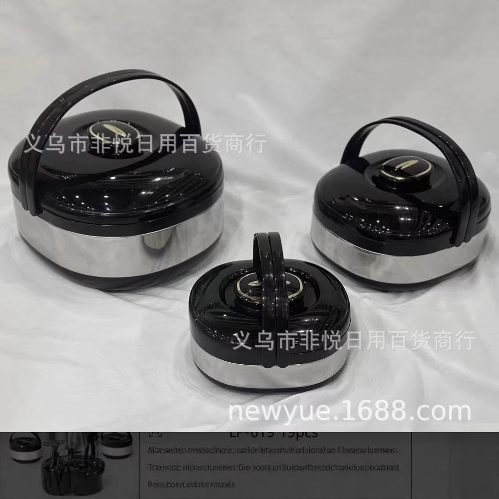 980 factory hot selling cross-border hot selling fresh-keeping lunch box thermal insulation bucket high-end stainless steel thermal insulation pot fresh-keeping bucket three pieces 6