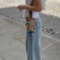 Ready stock - yt285#  cross-border fashion star cutout hotfix rhinestone women's hot girl wide leg denim jeans pants
