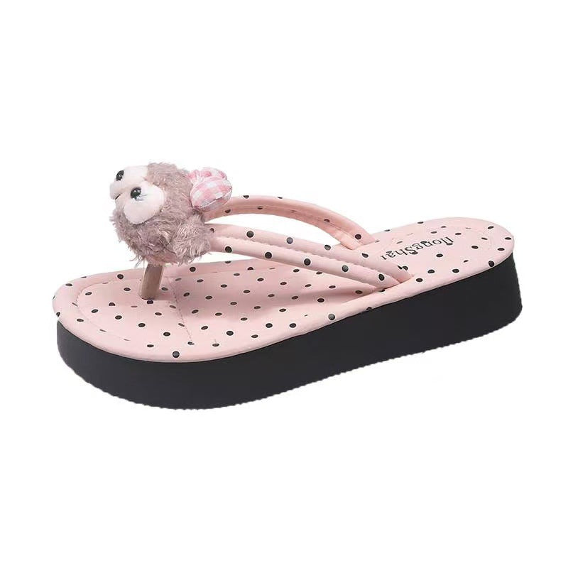 New korean style summer polka dot hot-selling women's outdoor comfortable non-slip soft sole beach thick sole flip-flops
