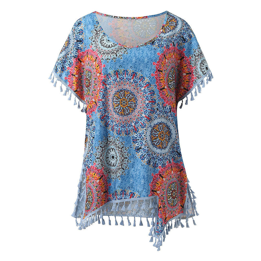 fashionnew arrivalprinting tassel small white ball chiffon beach skirt blouse ready-made trendy brand