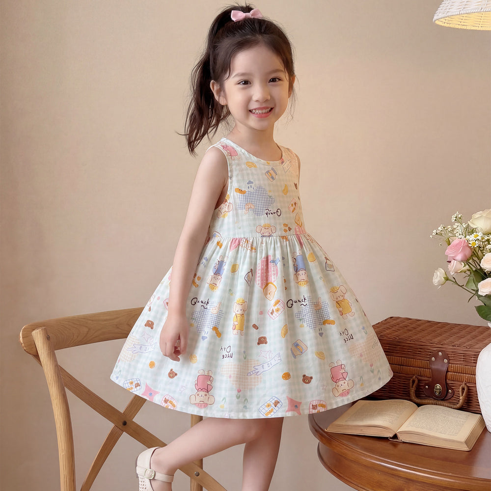 New girls' summer floral cotton silk dress - baby girl casual sweet style princess dress - stylish and trendy children's clothing