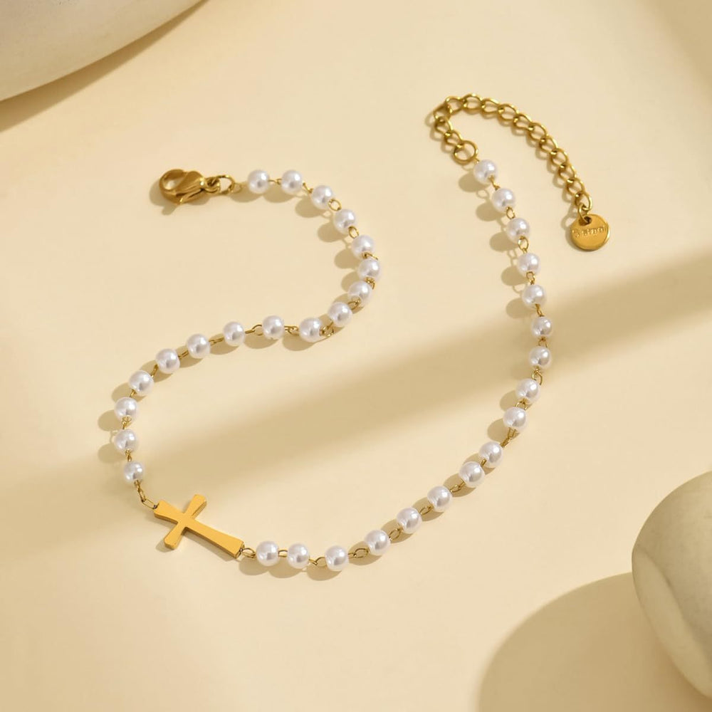 Amazon cross-border new imitation pearl cross necklace - women's elegant fashion beaded chain necklace - versatile summer accessory