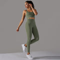 fashion seamless knittingpure color polka dot high elastic tight breathable yoga suit running fitness two-piece set
