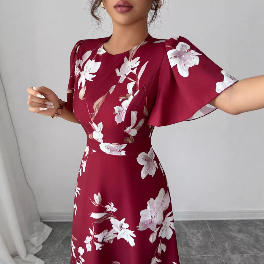 women's mid-length printed pullover dress - new summer floral elegant maxi dress
