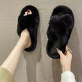 Thick sole cross strap furry slippers for women fall and winteroutwear2023new arrivalplatform shoesthick soleincrease soft bottomfor home cotton slippers