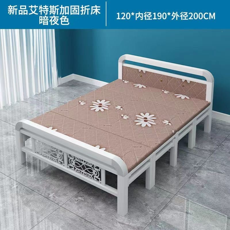 Four-fold foldable bed single bedfor homesimple office lunch break double rental house adult iron bed