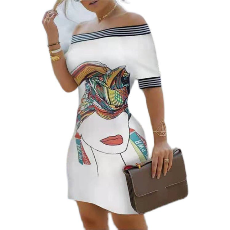 new arrival: hot-selling women's off-the-shoulder printed bodycon sexy dress for cross-border e-commerce ()