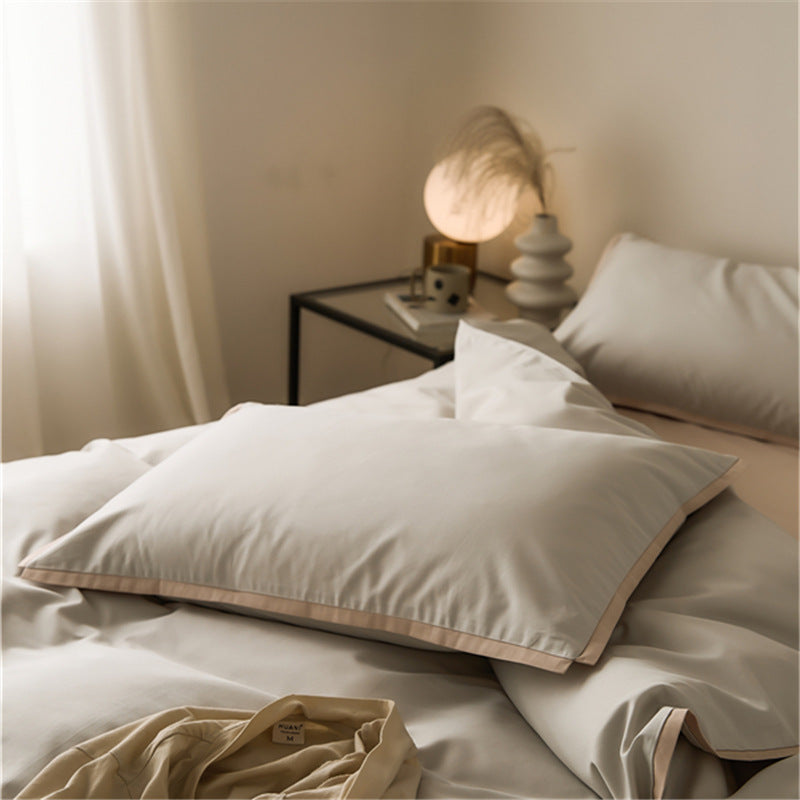 Solid color 100 beds four-piece set cotton pure cotton long-staple cotton four seasons simple light luxury quilt cover bed sheet hat wholesale
