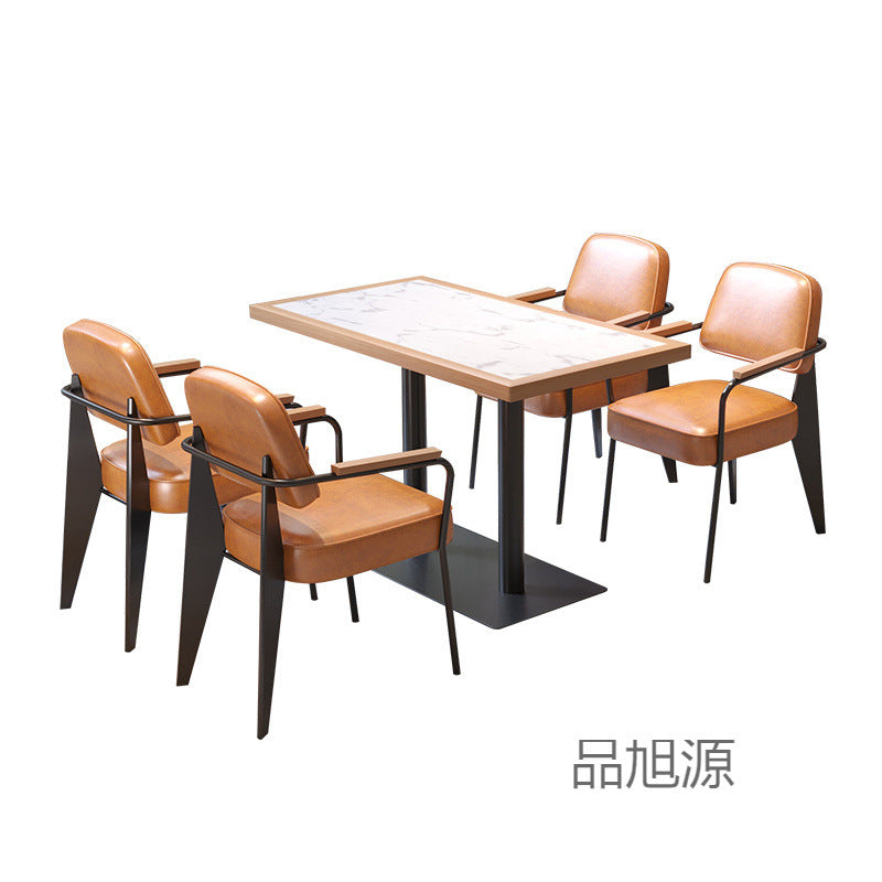 American restaurant Solid wood rock slab table and chair combination Cafe Dessert shop Western restaurant Retro long table Bistro square table