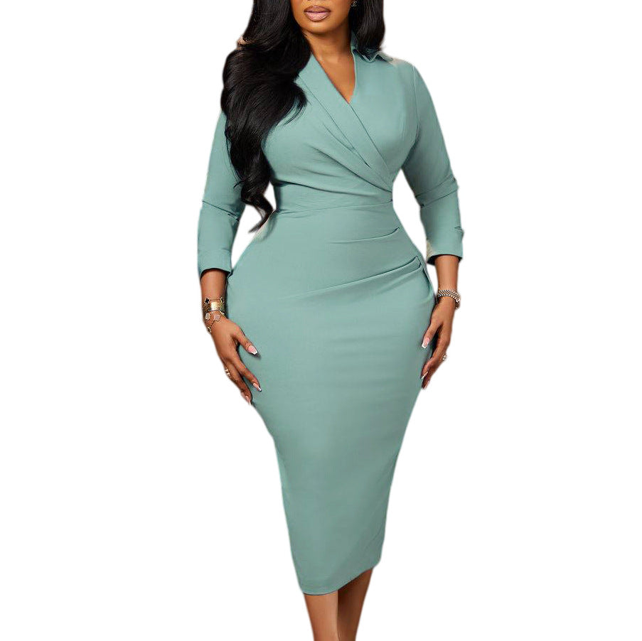 D3356exportplus size women's clothing new arrivalfashionv neckpure color hip pencil skirtsexy silm africandress