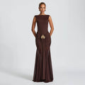 fashion spring/summer new arrival: sleeveless, backless, pleated, and patchwork sexy bodycon dress with elegant ribbon detail