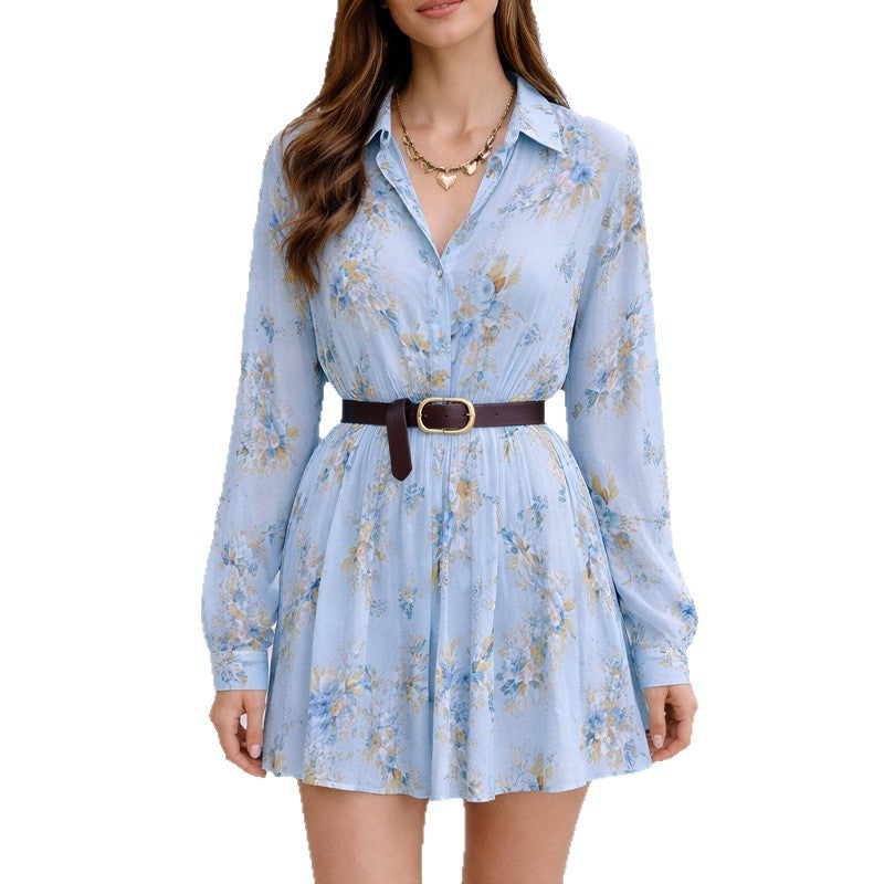 women's summer dress - european and american style export women's clothing - slimming a-line printed french dress with cinched waist