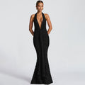 european and american cross-border new women's sexy deep v backless bodycon dress with tie-up ruched mermaid skirt