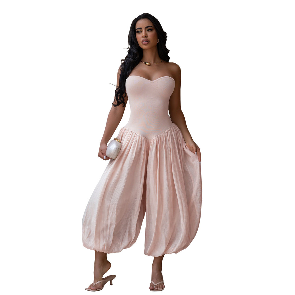 C7717 cross-border   fashion women's elegant sexy bandeau slim-fit fashion jumpsuit