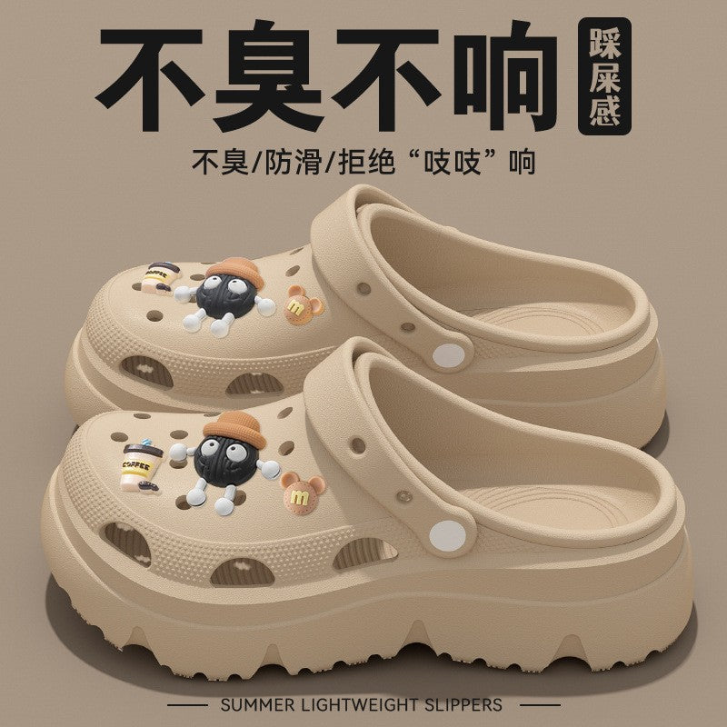 Pregnant women's high heels non-slip soft bottom crocs women's 2025new arrivaloutwearsummerpvcthick sole toe cap slippers