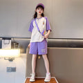 Girls' summer outfit set : new stylish and trendy summer clothes for kids, big girls' sporty summer short sleeve and shorts set