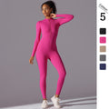 fashionpure color high elastic half-open zipper tight long jumpsuit sports running fitness long sleeves yoga clothes