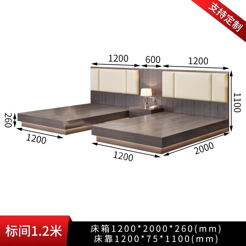 Hotel furniture standard room complete set of hotel bed box tv cabinet combination single room double apartment b&b large bed home