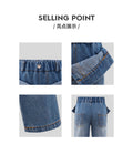 new arrivalgirljeansfake two-piece foldable waist design distressed washed blue kidsstraight-leg pants