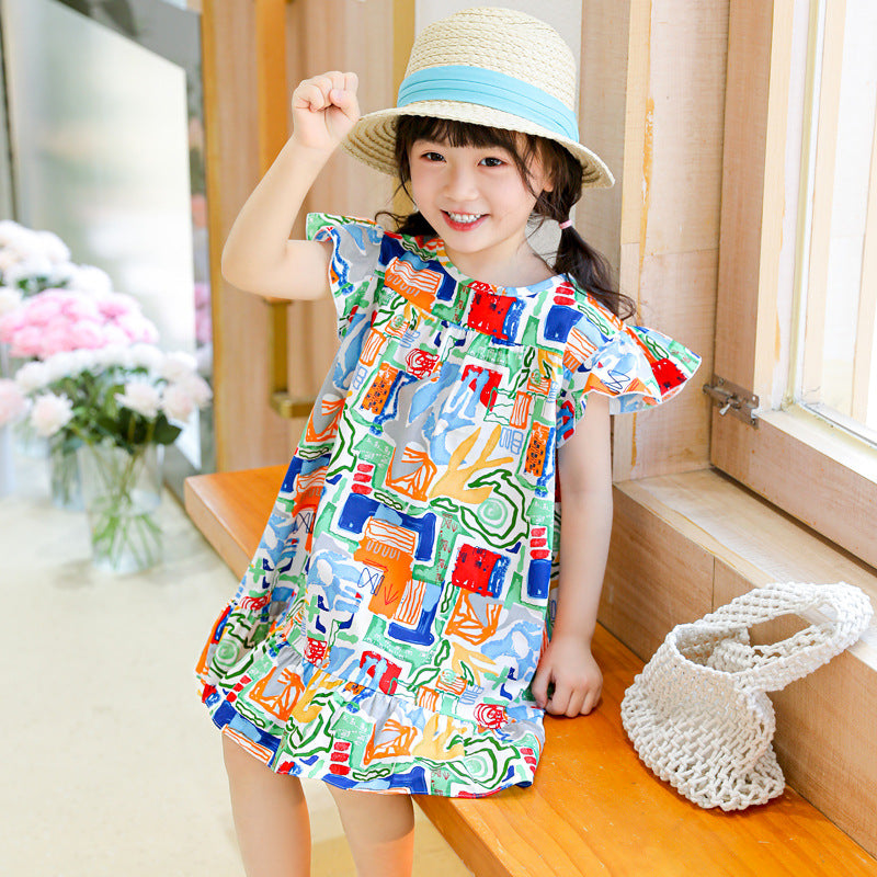 Spring sweet girls' and boys' cartoon print cotton a-line dress - wholesale & dropshipping available