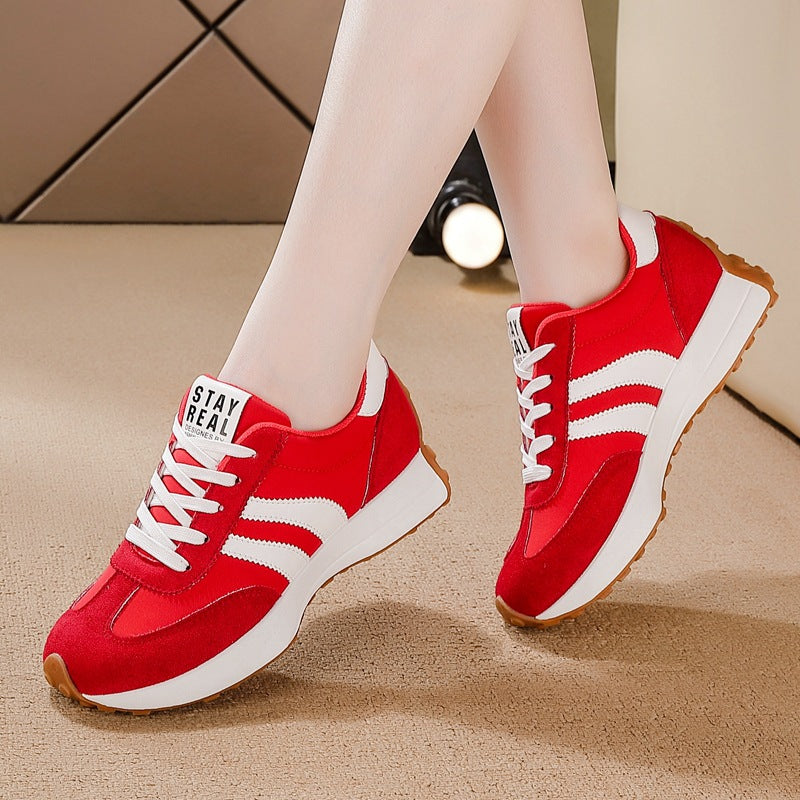 plus size women's shoes new arrival breathable leather sneakers women's korean version thick solecasual soft bottom running dad shoes