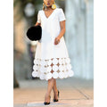 Amazon european design elegant minimalist loose fit slimming v-neck midi short sleeve dress