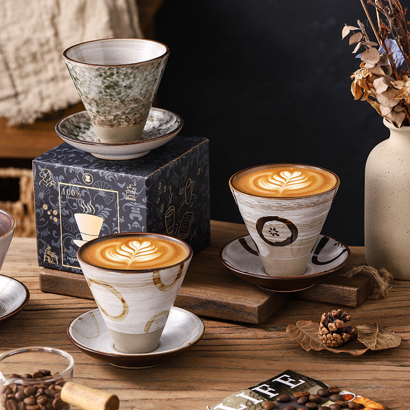 Creative niche style ceramic coffee cup and saucer suitjapanese style mug retro stoneware latte latte cup gift box