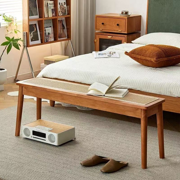 Rattan Bench Chandigarh Chair Household Solid Wood Dining Chair Japanese Log Bench Bedside Bench Shoe Change Stool