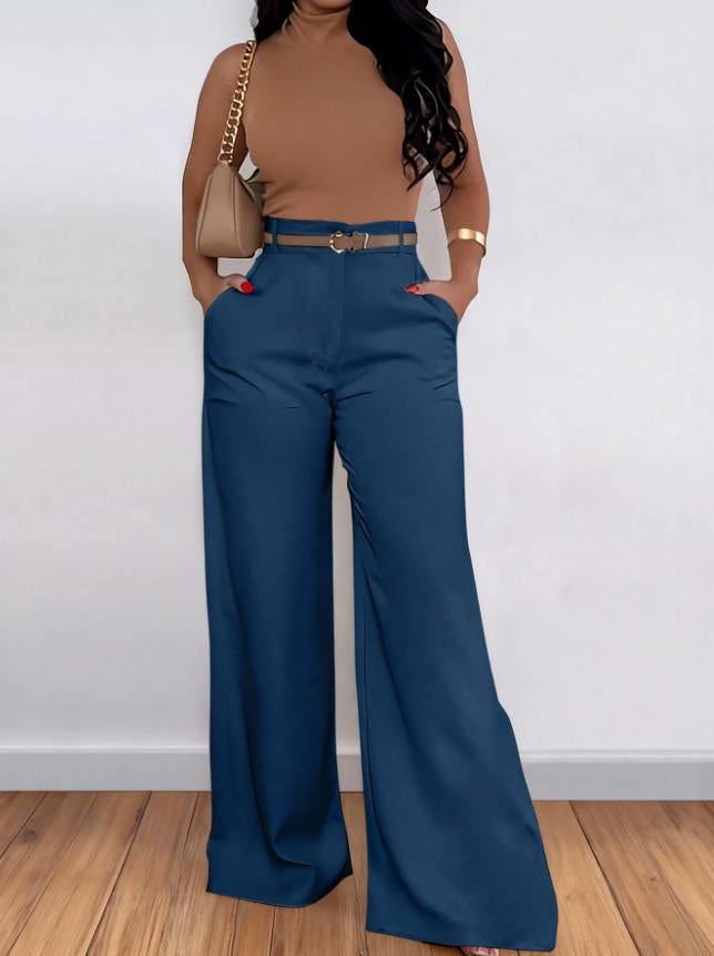 new women's cross-border e-commerce fashion: elegant and chic straight-leg trousers - high-waisted, drapey, versatile wide-leg formal pants