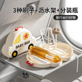 Silicone portable bottle brush - baby & infant bottle cleaning brush with drain rack & storage box - travel cleaning brush