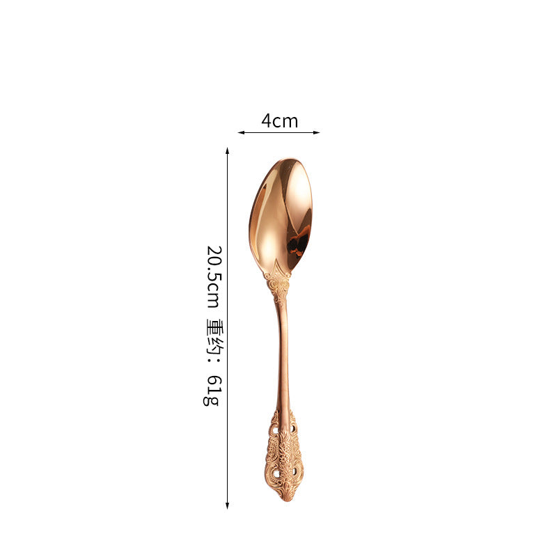 Island Qi stainless steel knife and fork spoon court retro relief steak knife and fork creative western tableware gift box four-piece set