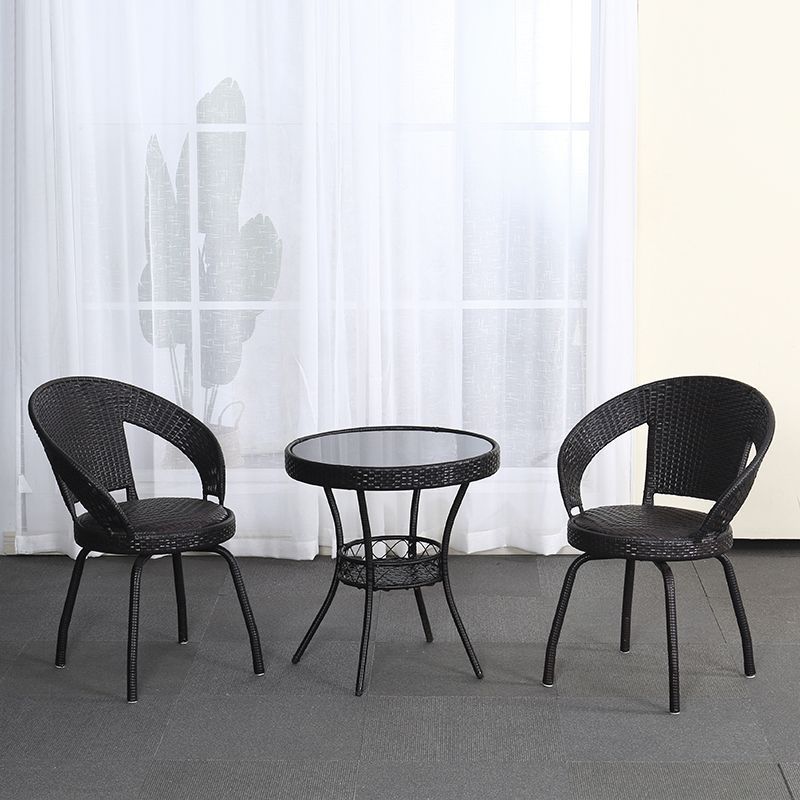 Simple balcony small tea table for home small apartment tea table living room rattan small coffee table table and chair combination glass round