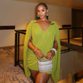 European and american cross-border women's fashion:  summer new arrival - elegant v-neck ruched irregular short dress