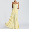 european and american export women's clothing: elegant and sexy solid color sleeveless cinched waist swing dress with spaghetti straps