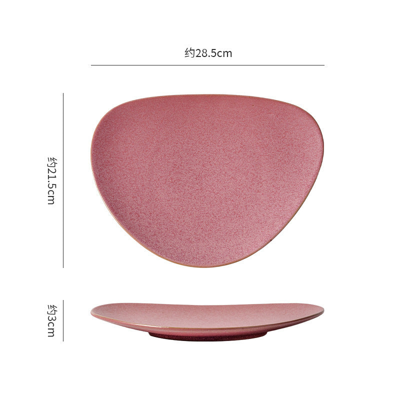 Creative stylish triangle stoneware dinner plate western food steak plate pasta plate cooking plate home practical large dish plate