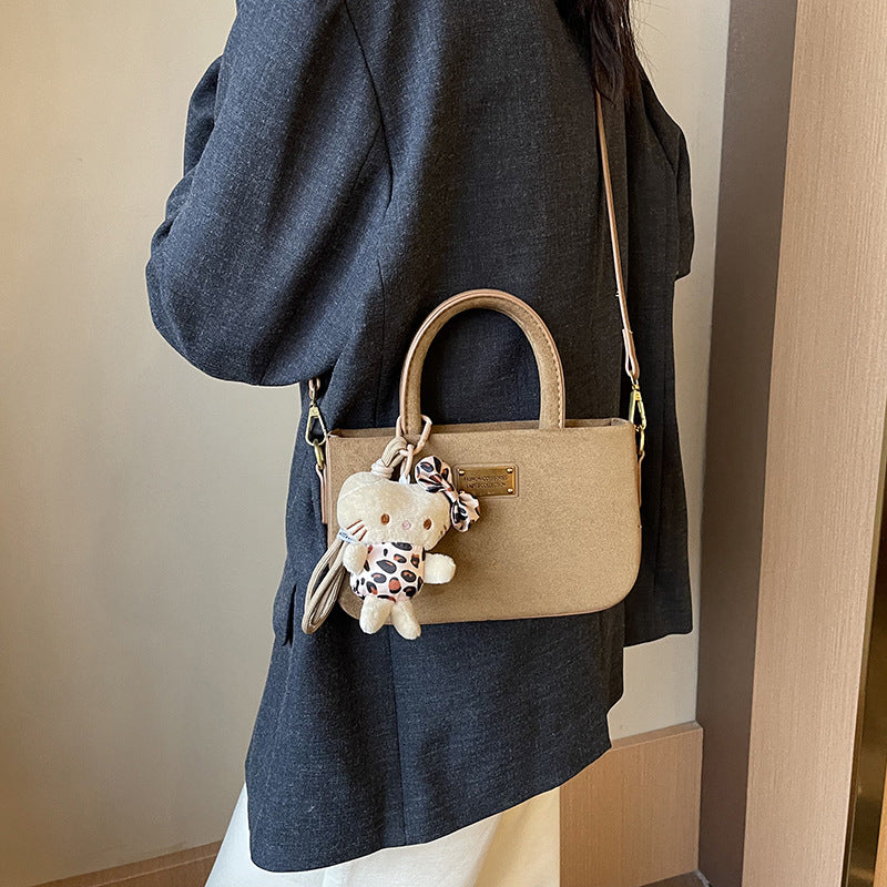 Frosted box bag, hand carry small bag, women's 2025 new autumn and winter retro suede messenger bag, mobile phone bag.