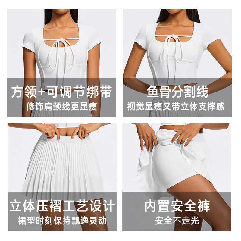 Spring/summer new tennis skirt set badminton sports skirt short skirt two-piece set golf yoga skirt wholesale women's