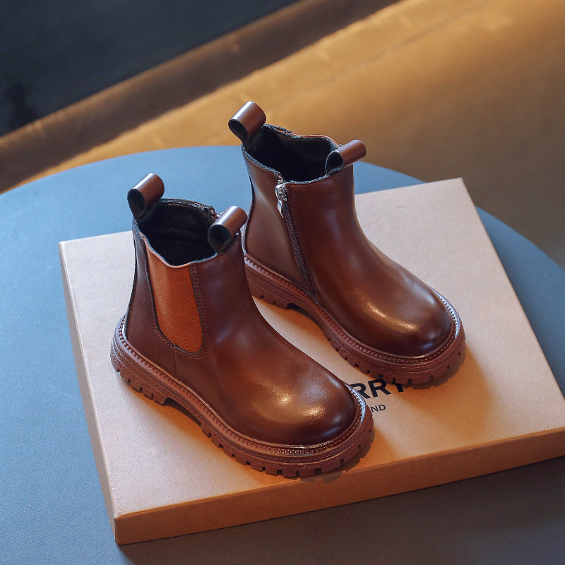 Korean version of fashionable children's boots, autumn new British style solid color long medium and small children's Martin boots, girls' shoes