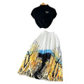 Vintage chic women's summer set: high-end design sleeveless blouse top + pleated maxi skirt two-piece outfit