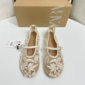 Za's 2025 new women's flat mary jane shoes, featuring embroidered chinese-style closed-toe white sandals