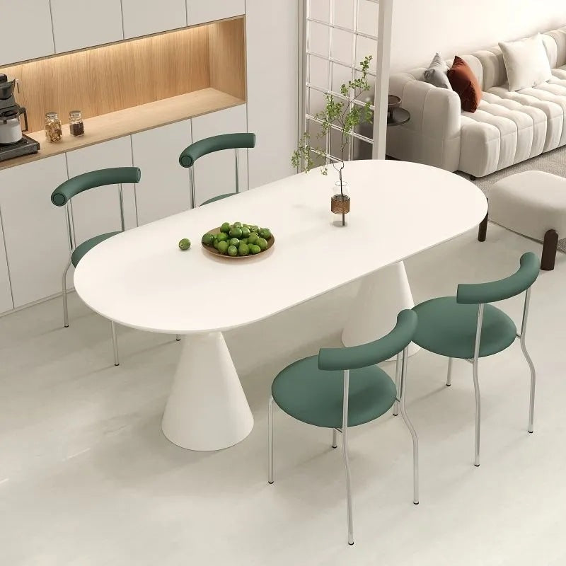 Luxury modern minimalist small apartment home oval dining table french cream style sintered stone dining table and chair set