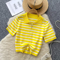 Women's short-sleeve knit top -  summer korean style, trendy color block striped tee, versatile top