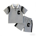 Boys' summer outfit: polo shirt with lettering (short sleeve) + shorts two-piece set - trendy sportswear for boys - wholesale