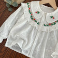 Girls' blouse - new autumn  collection: embroidered floral long-sleeve top, sweet and stylish for kids, perfect as a base layer or standalone