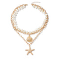 Imitation pearl starfish pendant wholesale european and american cross-border vacation style seaside necklace retro shell necklace jewelry